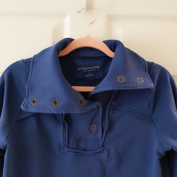 Soft Surroundings blue button cowl tunic sweatshirt size S - Picture 6 of 7